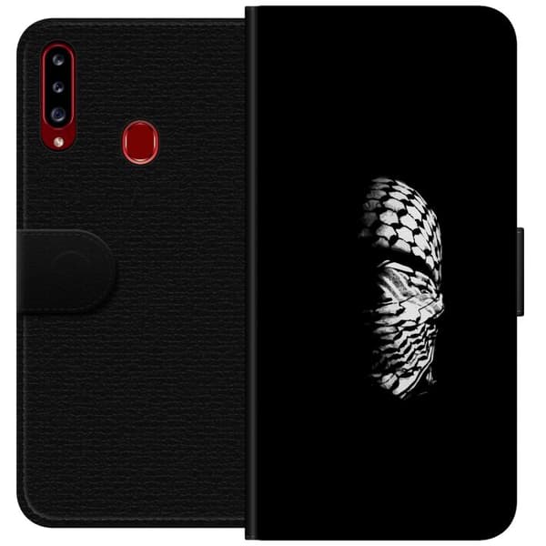 Samsung Galaxy A20s Lompakkokotelo Keffiyeh-kuviointi - klassinen palestiinalainen mustavalkoinen shaali, jolla on kulttuurinen merkitys