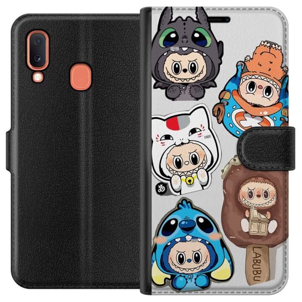 Samsung Galaxy A20e Tegnebogsetui Labubu figur samling - Pop Mart Labubu The Monsters i farverigt design