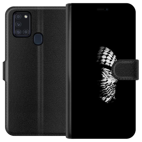 Samsung Galaxy A21s Plånboksfodral Keffiyeh-mönster – klassisk svartvit palestinasjal med kulturell tyngd
