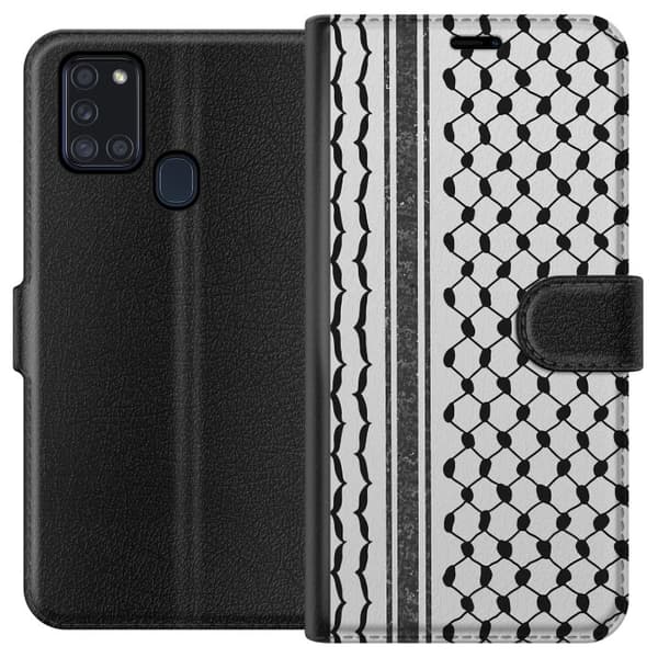 Samsung Galaxy A21s Lompakkokotelo Palestiinalainen kuvio - perinteiseen tyyliin inspiroima keffiyeh-kangas