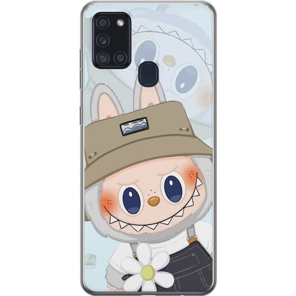 Samsung Galaxy A21s Gjennomsiktig deksel Labubu med hatt - Pop Mart-figur Mr. Butcher i retrostil med karakter