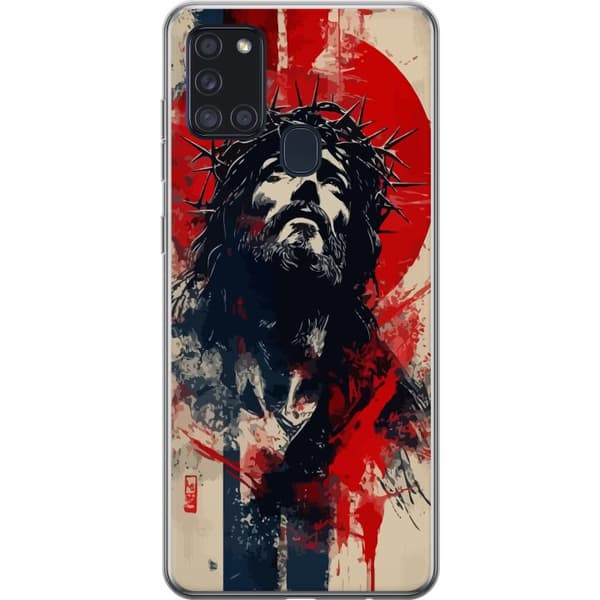 Samsung Galaxy A21s Genomskinligt Skal Jesus med kors – kristet motiv med stark symbolik om tro och hopp