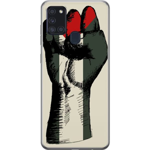 Samsung Galaxy A21s Gjennomsiktig deksel Hand knyttet i Palestinas farger - kraftig symbol for frihetsbevegelsen
