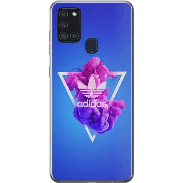 Samsung Galaxy A21s Gjennomsiktig deksel Adidas-inspirert blått design - sporty motiv med retro vibe i blåtoner