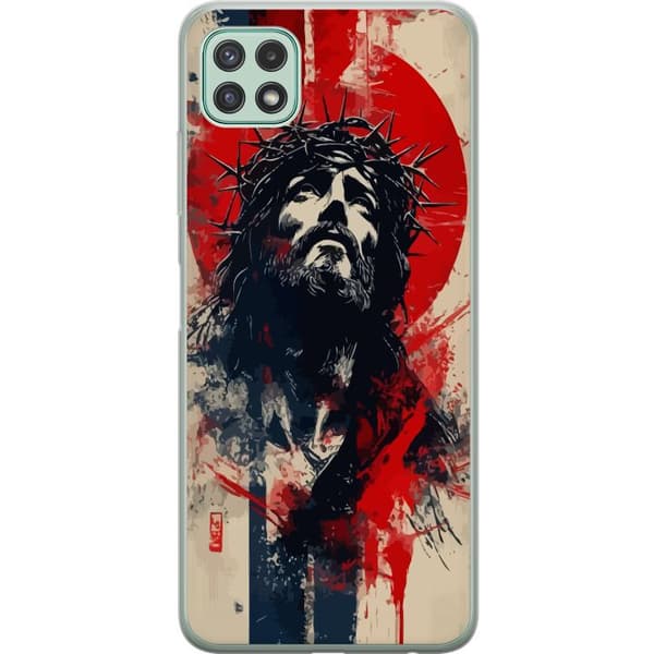 Samsung Galaxy A22 5G Läpinäkyvä kuori Jeesus ristillä - kristillinen aihe vahvalla symboliikalla uskosta ja toivosta