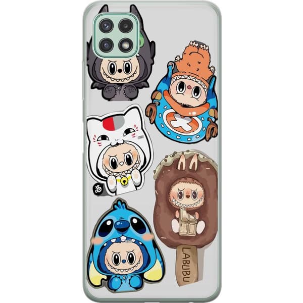 Samsung Galaxy A22 5G Läpinäkyvä kuori Labubu hahmokokoelma - Pop Mart Labubu The Monsters väriluulisessa muotoilussa