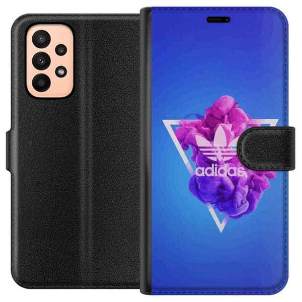 Samsung Galaxy A23 Tegnebogsetui Adidas-inspireret blåt design - sporty motiv med retrovibe i blå toner