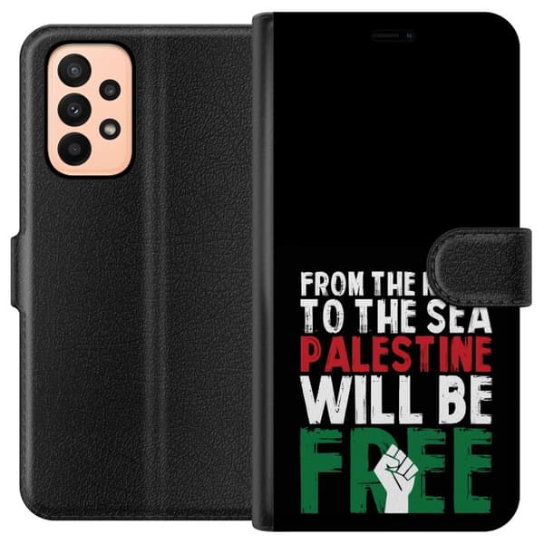 Samsung Galaxy A23 Plånboksfodral Free Palestine – politiskt statement med kraftfullt grafiskt uttryck