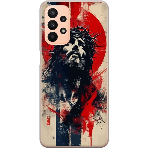 Samsung Galaxy A23 5G Gennemsigtig cover Jesus med kors - kristent motiv med stærk symbolik om tro og håb