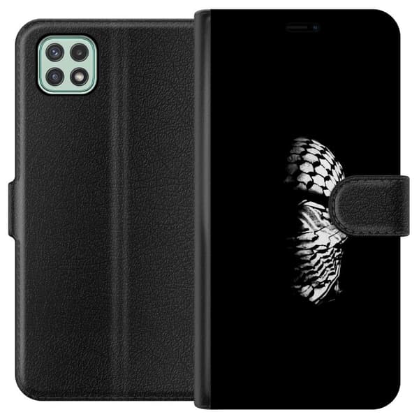 Samsung Galaxy A22 5G Tegnebogsetui Keffiyeh-mønster - klassisk sort-hvid palæstinensisk tørklæde med kulturel betydning