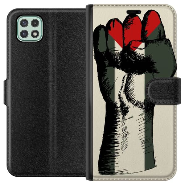 Samsung Galaxy A22 5G Lompakkokotelo Käsi sidottu Palestinan väreihin - voimakas symboli vapausliikkeelle