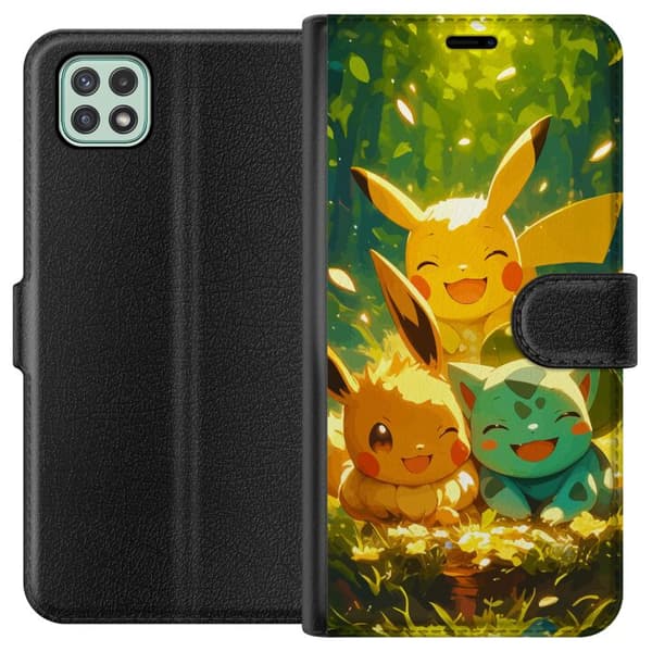 Samsung Galaxy A22 5G Lompakkokotelo Pixelmonster pelityyli - värikäs muotoilu retroa rakastaville pelaajille