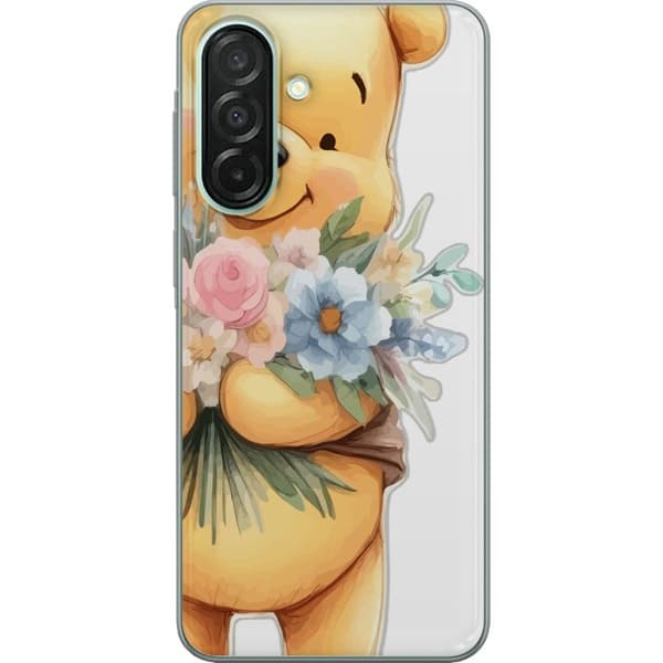 Samsung Galaxy A26 Genomskinligt Skal Nalle Puh med blommor – klassisk barnfavorit i blommande vårmiljö