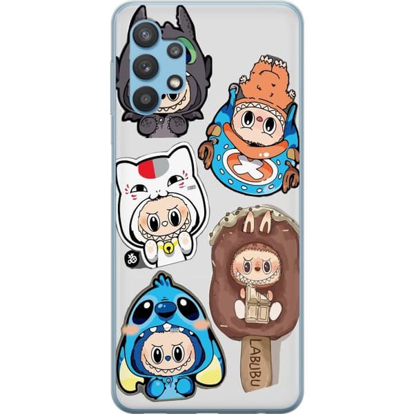 Samsung Galaxy A32 5G Gennemsigtig cover Labubu figur samling - Pop Mart Labubu The Monsters i farverigt design
