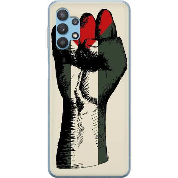 Samsung Galaxy A32 5G Genomskinligt Skal Hand knuten i Palestinas färger – kraftfull symbol för frihetsrörelsen