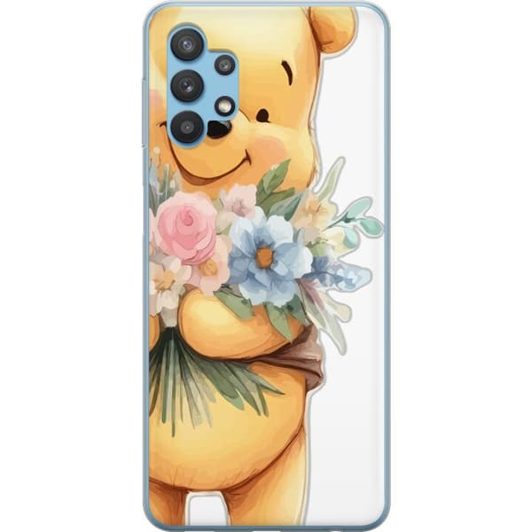 Samsung Galaxy A32 5G Gennemsigtig cover Nalle Puh med blomster - klassisk børnefavorit i en blomstrende forårs miljø