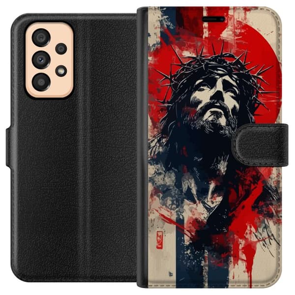 Samsung Galaxy A33 5G Tegnebogsetui Jesus med kors - kristent motiv med stærk symbolik om tro og håb