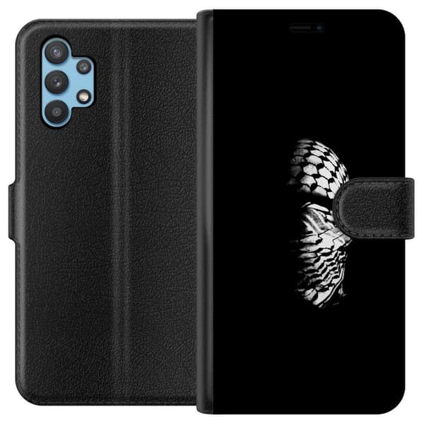 Samsung Galaxy A32 5G Tegnebogsetui Keffiyeh-mønster - klassisk sort-hvid palæstinensisk tørklæde med kulturel betydning