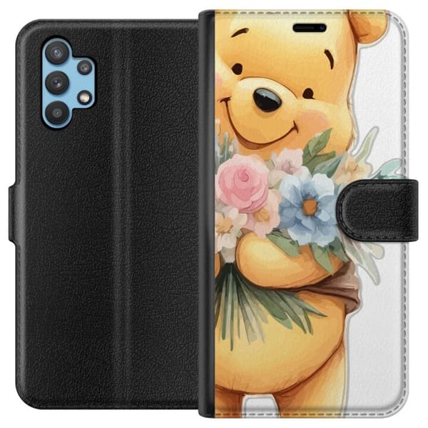 Samsung Galaxy A32 5G Tegnebogsetui Nalle Puh med blomster - klassisk børnefavorit i en blomstrende forårs miljø