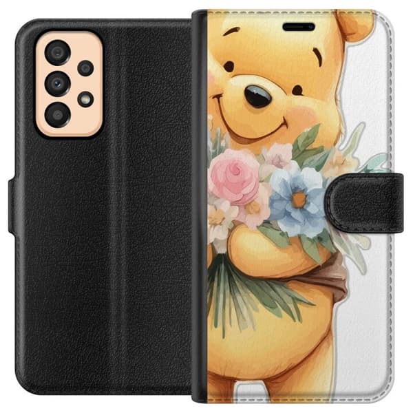Samsung Galaxy A33 5G Tegnebogsetui Nalle Puh med blomster - klassisk børnefavorit i en blomstrende forårs miljø