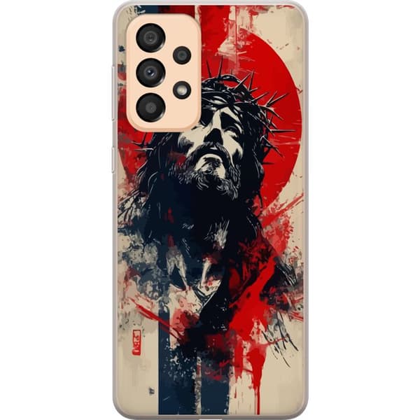 Samsung Galaxy A33 5G Gennemsigtig cover Jesus med kors - kristent motiv med stærk symbolik om tro og håb
