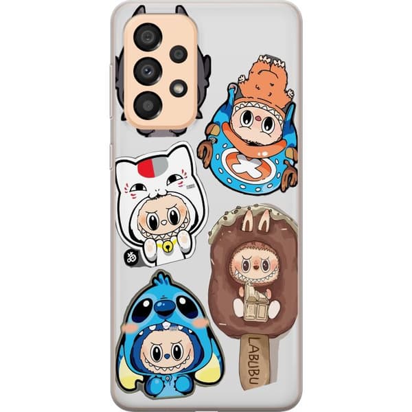 Samsung Galaxy A33 5G Gennemsigtig cover Labubu figur samling - Pop Mart Labubu The Monsters i farverigt design