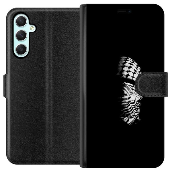 Samsung Galaxy A34 Lompakkokotelo Keffiyeh-kuviointi - klassinen palestiinalainen mustavalkoinen shaali, jolla on kulttuurinen merkitys