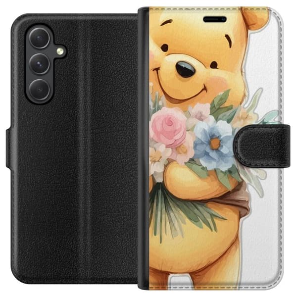 Samsung Galaxy A35 Tegnebogsetui Nalle Puh med blomster - klassisk børnefavorit i en blomstrende forårs miljø