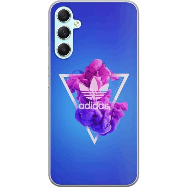 Samsung Galaxy A34 Läpinäkyvä kuori Adidas-inspiroitunut sininen muotoilu - urheilullinen motiivi retro-vibeillä sinisissä sävyissä