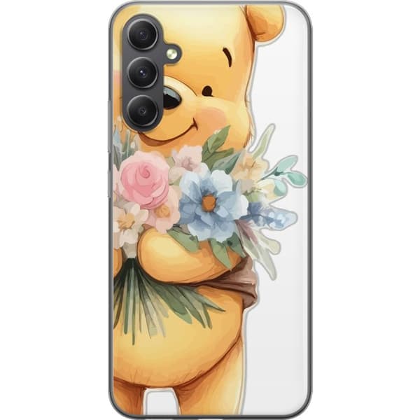 Samsung Galaxy A35 Gjennomsiktig deksel Nalle Puh med blomster - klassisk barnefavoritt i en blomstrende vår miljø