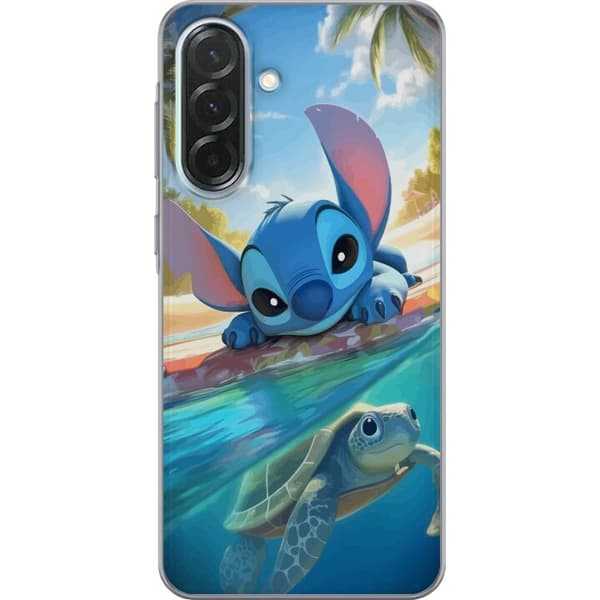 Samsung Galaxy A36 Gjennomsiktig deksel Stitch med skilpadde - søt blå alien i tropisk strandmiljø fra Disney