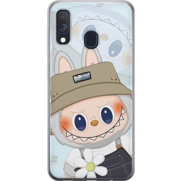 Samsung Galaxy A40 Läpinäkyvä kuori Labubu hattuineen - Pop Mart -hahmo Mr. Butcher retrotyylillä ja luonteella