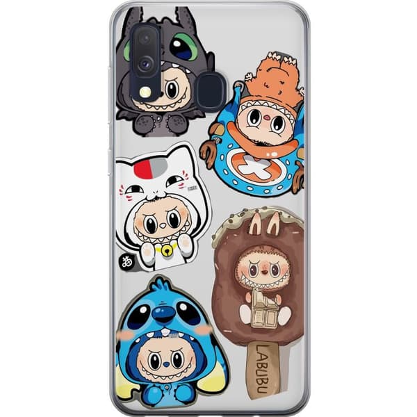 Samsung Galaxy A40 Gennemsigtig cover Labubu figur samling - Pop Mart Labubu The Monsters i farverigt design