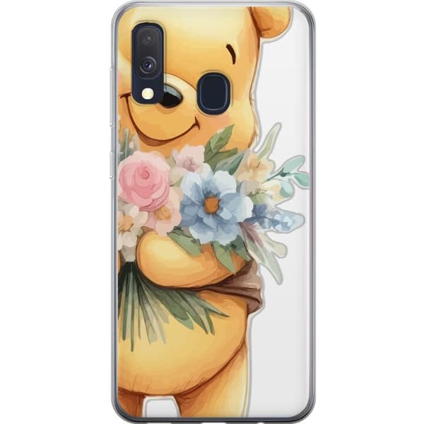 Samsung Galaxy A40 Gennemsigtig cover Nalle Puh med blomster - klassisk børnefavorit i en blomstrende forårs miljø