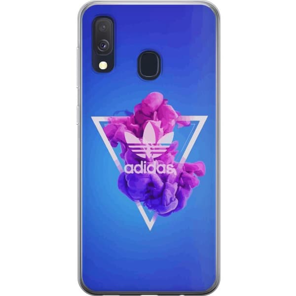 Samsung Galaxy A40 Gennemsigtig cover Adidas-inspireret blåt design - sporty motiv med retrovibe i blå toner