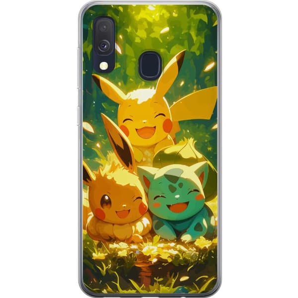 Samsung Galaxy A40 Gennemsigtig cover Pixelmonster spillestil - farverig design til retro-elskende gamere