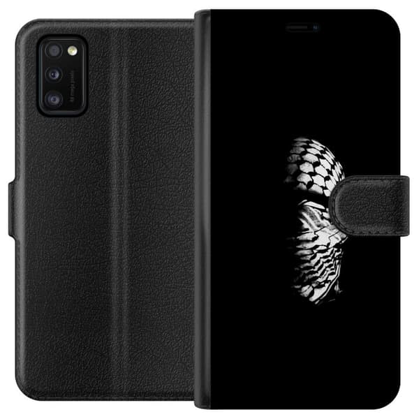 Samsung Galaxy A41 Lompakkokotelo Keffiyeh-kuviointi - klassinen palestiinalainen mustavalkoinen shaali, jolla on kulttuurinen merkitys