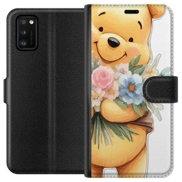 Samsung Galaxy A41 Tegnebogsetui Nalle Puh med blomster - klassisk børnefavorit i en blomstrende forårs miljø