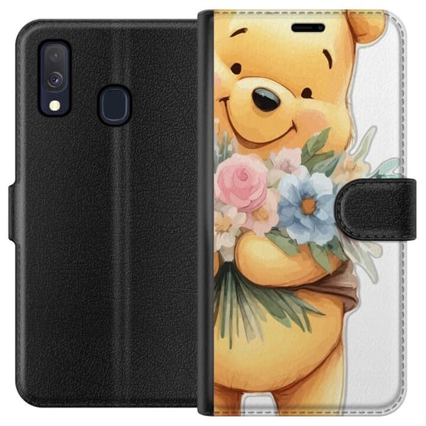 Samsung Galaxy A40 Tegnebogsetui Nalle Puh med blomster - klassisk børnefavorit i en blomstrende forårs miljø