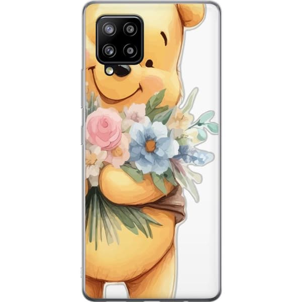 Samsung Galaxy A42 5G Gennemsigtig cover Nalle Puh med blomster - klassisk børnefavorit i en blomstrende forårs miljø