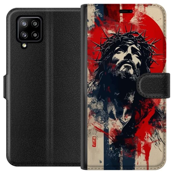 Samsung Galaxy A42 5G Tegnebogsetui Jesus med kors - kristent motiv med stærk symbolik om tro og håb