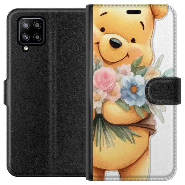 Samsung Galaxy A42 5G Tegnebogsetui Nalle Puh med blomster - klassisk børnefavorit i en blomstrende forårs miljø