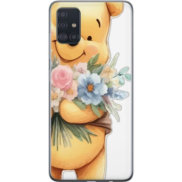 Samsung Galaxy A51 Gennemsigtig cover Nalle Puh med blomster - klassisk børnefavorit i en blomstrende forårs miljø