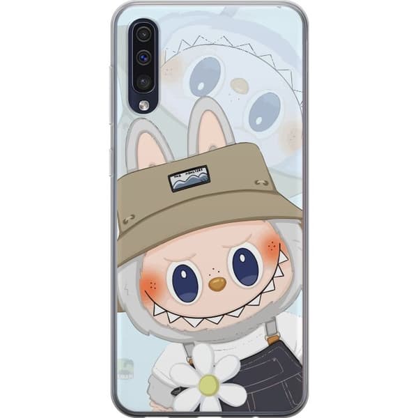 Samsung Galaxy A50 Gjennomsiktig deksel Labubu med hatt - Pop Mart-figur Mr. Butcher i retrostil med karakter