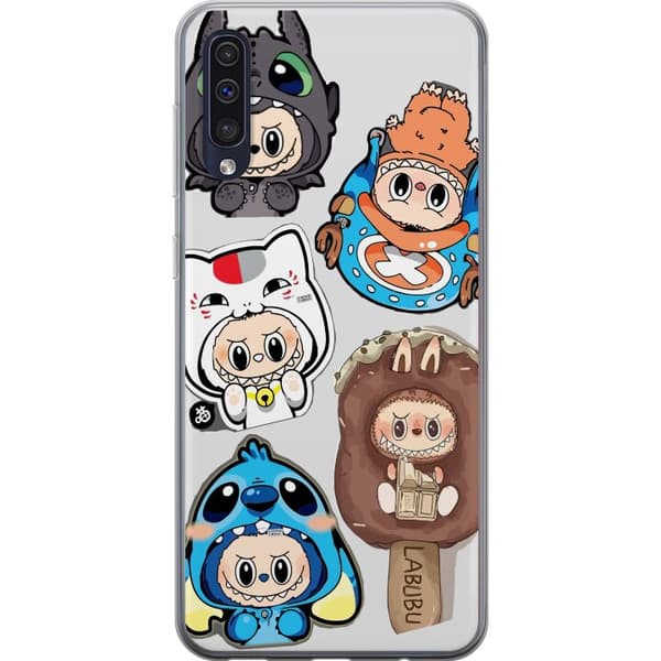 Samsung Galaxy A50 Gennemsigtig cover Labubu figur samling - Pop Mart Labubu The Monsters i farverigt design