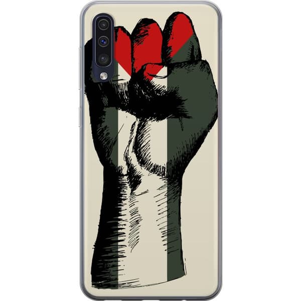 Samsung Galaxy A50 Gennemsigtig cover Hånd bundet i Palæstinas farver - kraftfuldt symbol for frihedsbevægelsen