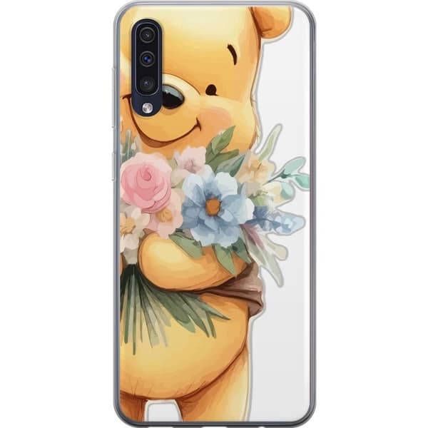 Samsung Galaxy A50 Gennemsigtig cover Nalle Puh med blomster - klassisk børnefavorit i en blomstrende forårs miljø