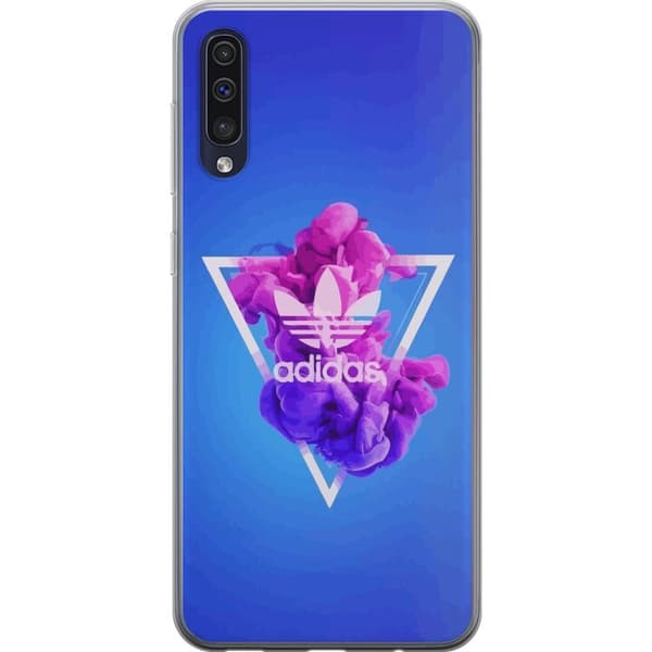 Samsung Galaxy A50 Gennemsigtig cover Adidas-inspireret blåt design - sporty motiv med retrovibe i blå toner
