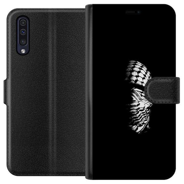 Samsung Galaxy A50 Lompakkokotelo Keffiyeh-kuviointi - klassinen palestiinalainen mustavalkoinen shaali, jolla on kulttuurinen merkitys