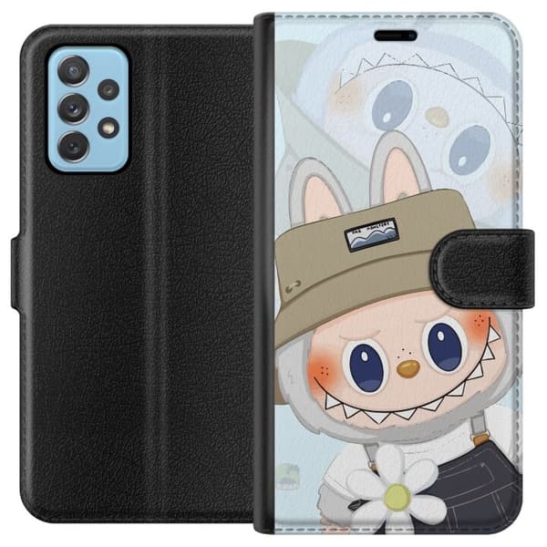 Samsung Galaxy A52 5G Plånboksfodral Labubu med hatt – Pop Mart-figur Mr. Butcher i retro stil med karaktär